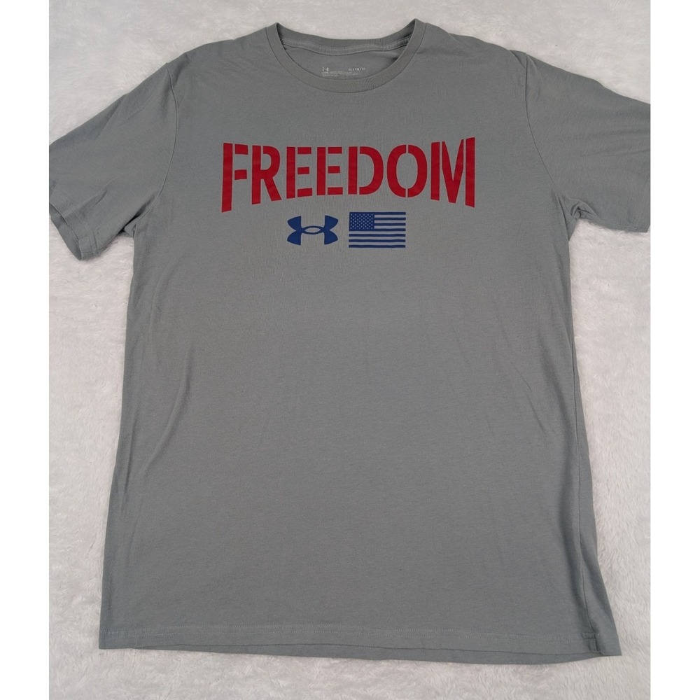 Under Armour Men's Freedom Logo T-Shirt XL Loose Fit Grey American Flag Graphic